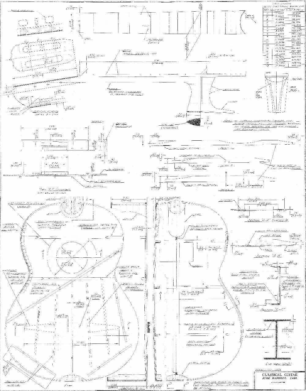 Full Scale Plans for making the Ramirez Classical 1A Guitar - Actual Size, Very Detailed