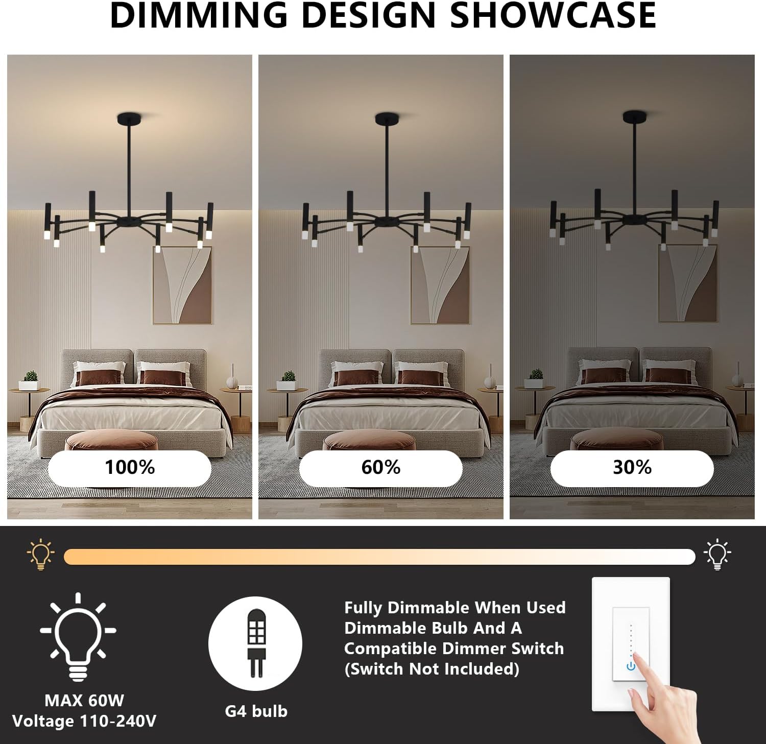 8-Light Modern LED Sputnik Chandelier Matte Black Chandelier Light Fixture Farmhouse Kitchen Light Fixture Ceiling Hanging Over Table Industrial Adjustable Height Pendant Light for Bedroom