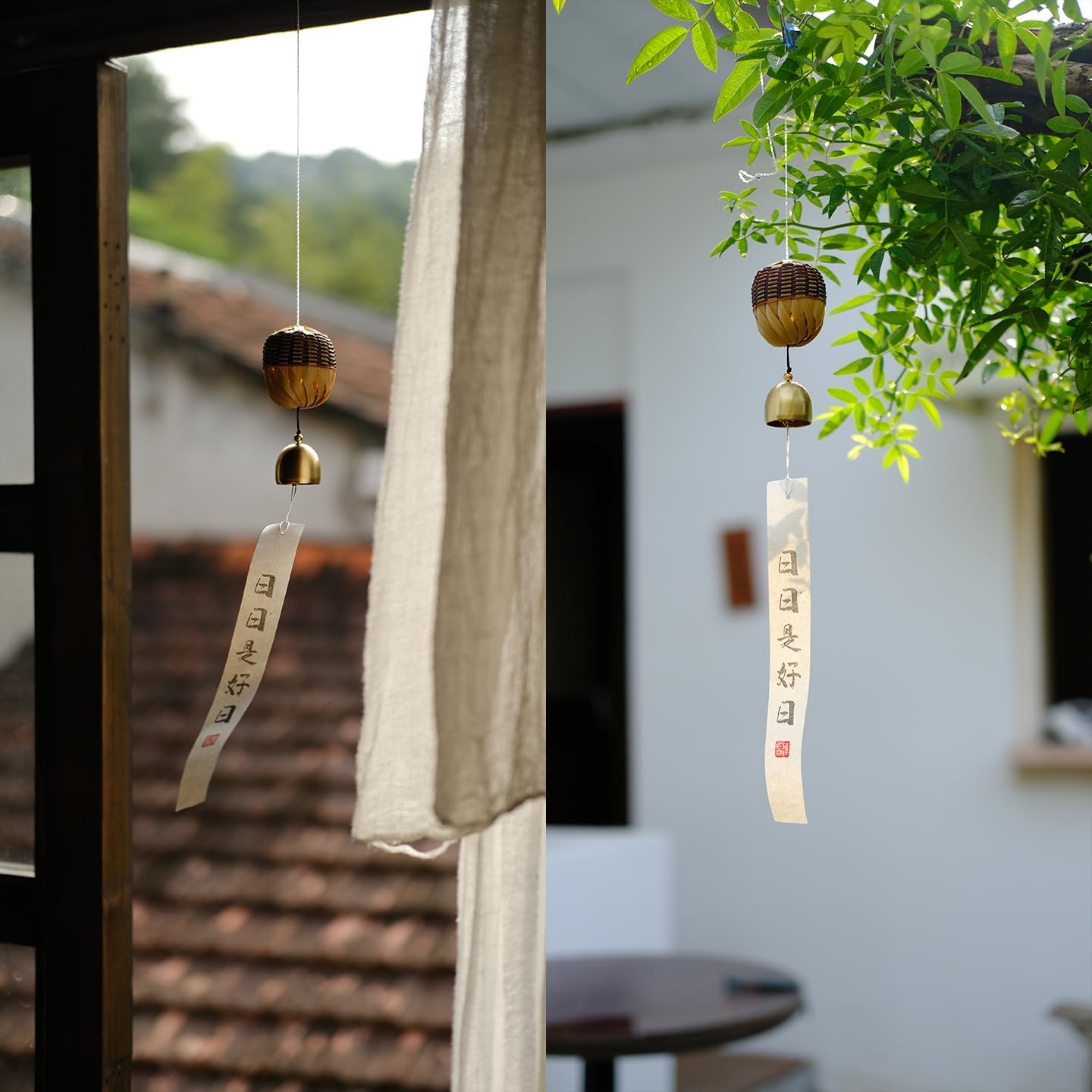 Handmade Bamboo Copper Wind Chime, Soft Healing Zen Sound, Rustic Hanging Windchime for Indoor Outdoor Home Patio Garden Wall Decor, Meditation Stress Relief Gift for Family Friends Men Women