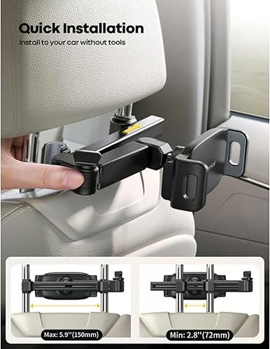 Miniatura 5 de 3-in-1 Car Headrest Tablet Holde, Tablet Stand for Car, Backseat Tablets Holder, 360 Degree Rotation, Extendable and Foldable, for 4-16 Inch Mobile