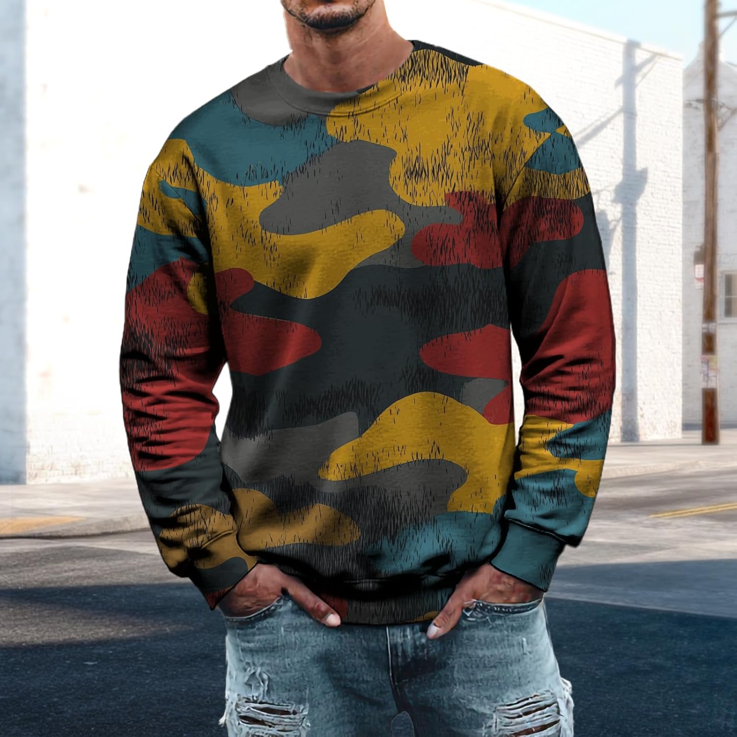 domirica Men Sweatshirts Loose Causal Crewneck Long Sleeve Classic Pullover Tops Trendy Graphic Workout T Shirts
