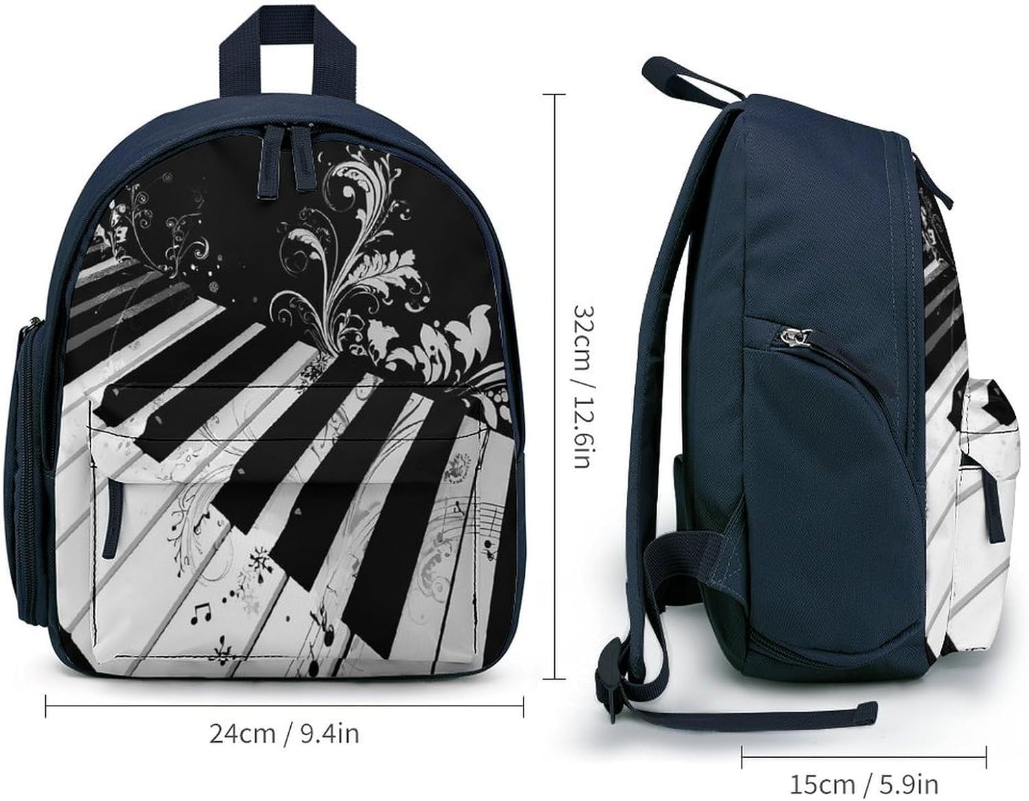 Piano Keys Music Note Cute Backpack Print Travel Daypack Blue image 2