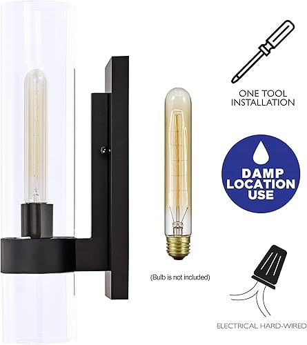 Miniatura 4 de Aplique de pared para interiores, accesorios de iluminación de tocador de baño negros sobre espejo con vidrio cilíndrico, lámpara de pared para