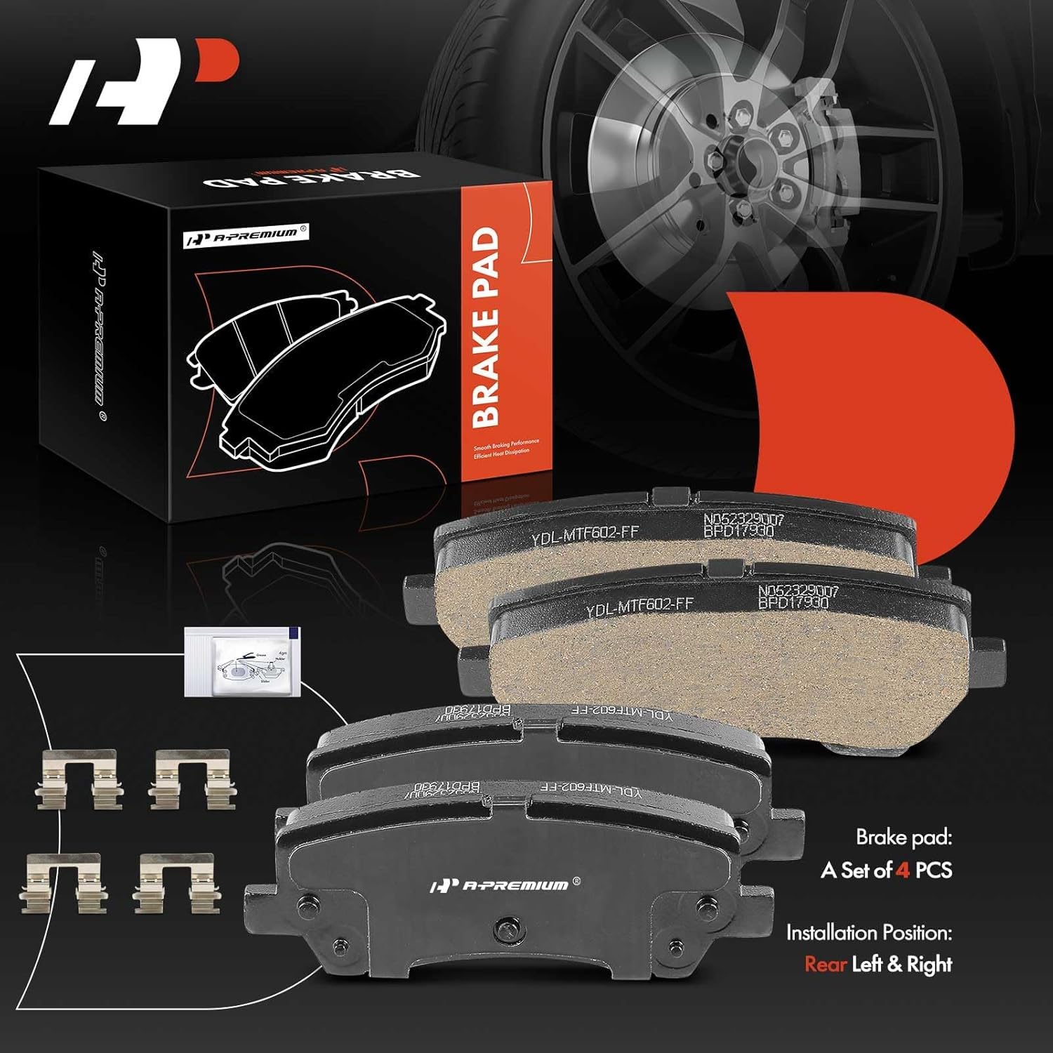 A-Premium Rear Ceramic Brake Pads Set Compatible with Ford Mustang 2015-2020, 4-Pack