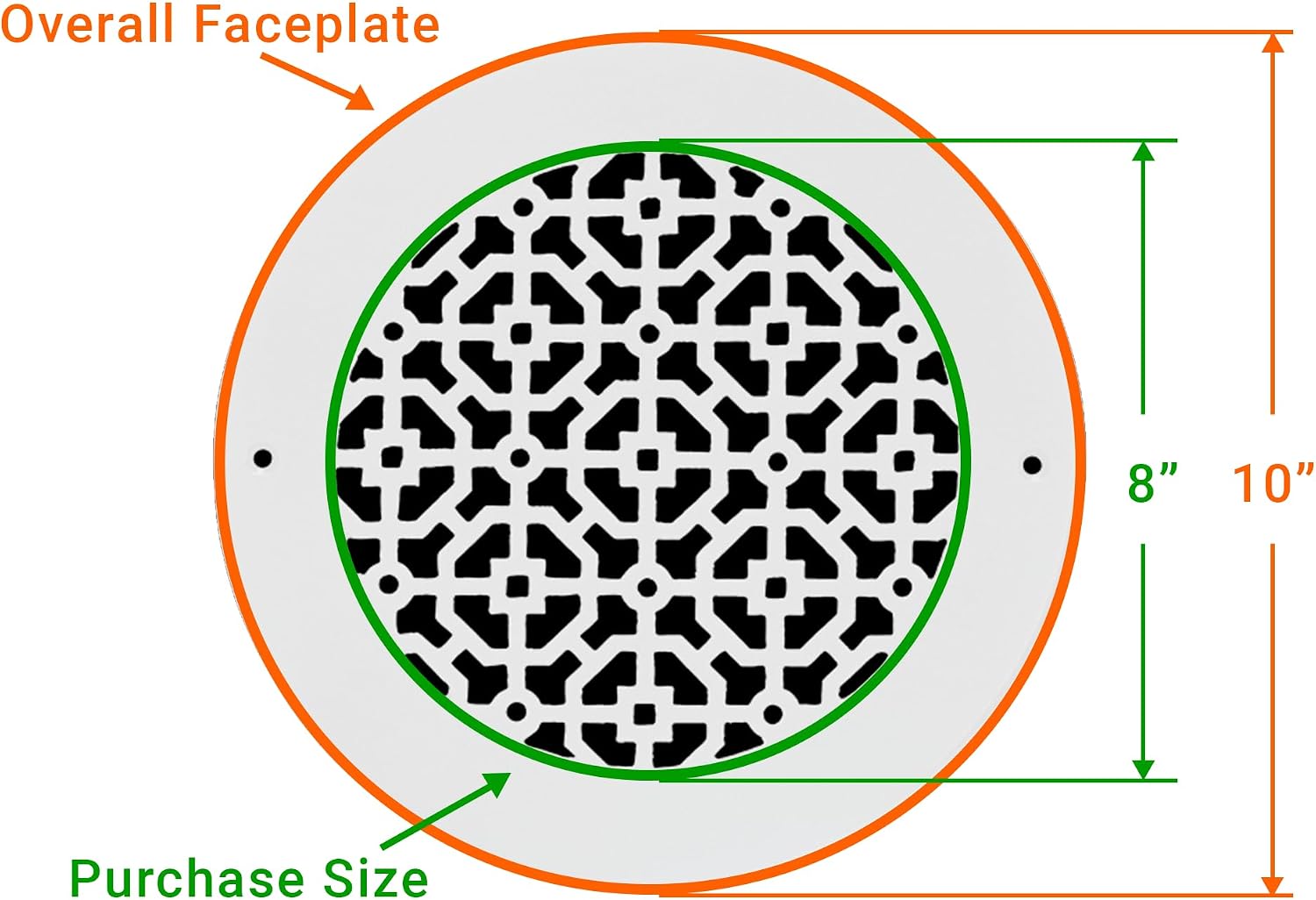 Achtek 8" Duct (10" Round Overall Size) Solid Cast Aluminum Round Grill | Powder Coated | for Wall-White with Screw Holes