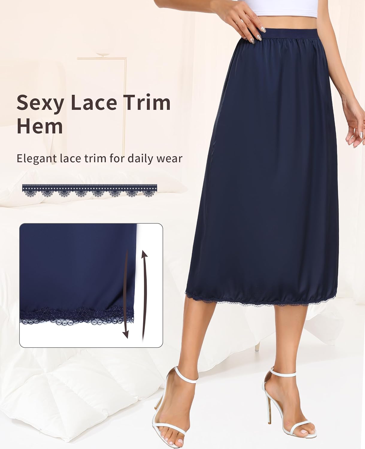 Vlazom Women's Satin Half Slip for Under Dress Long Underskirt Soft Under Slips for Women Under Dresses Size S-XXL - Image 3