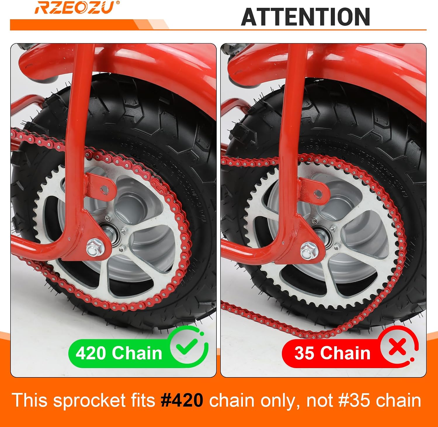 50 Tooth Rear Sprocket 420 Chain Kit for GMB100 CT100U 37mm Bore