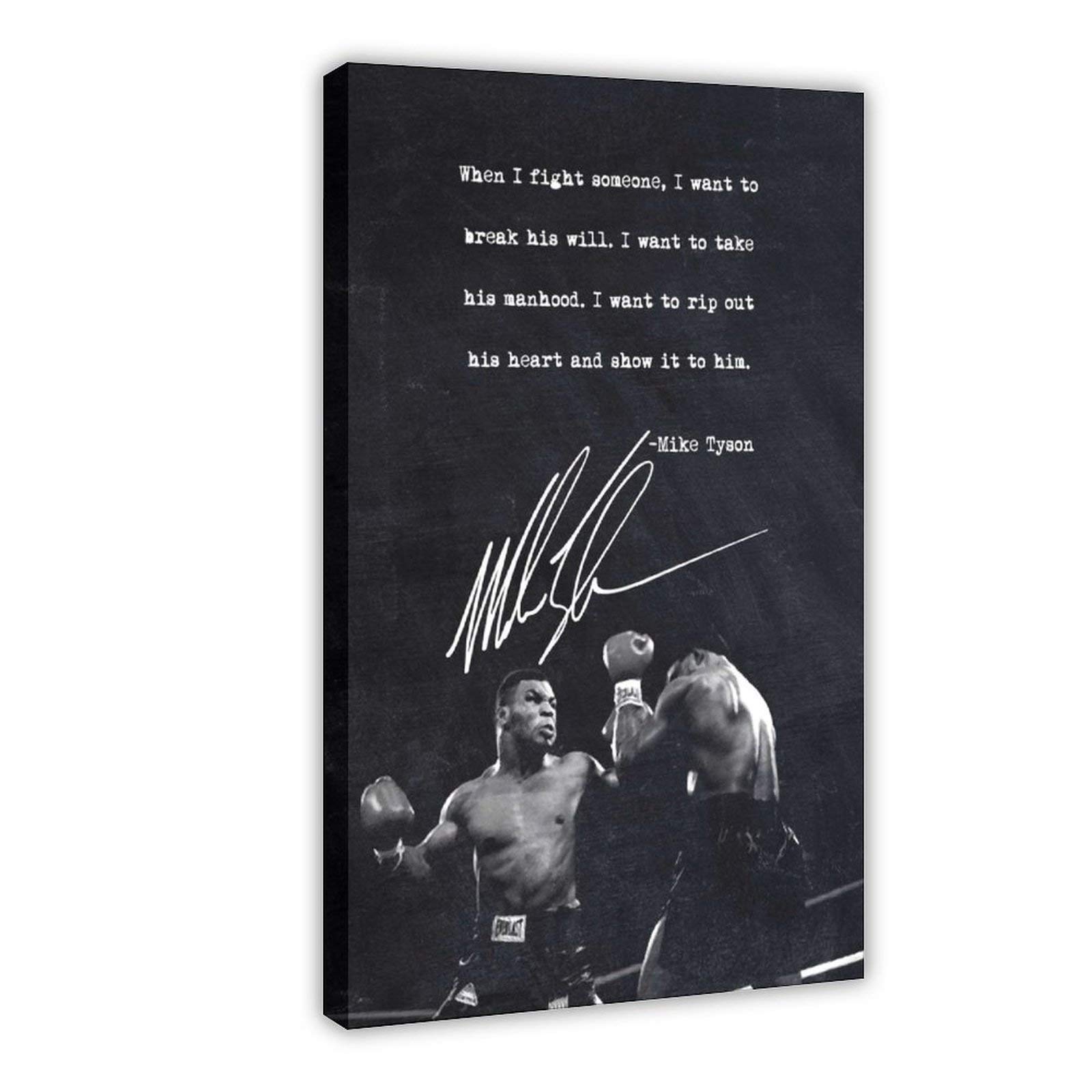 YINGXI Mike Tyson Signed Posters Motivational Quote Canvas Wall Bedroom Decor Picture Sports Landscape Offices Room Decor Gift Frame:24×36inch(60×90cm)