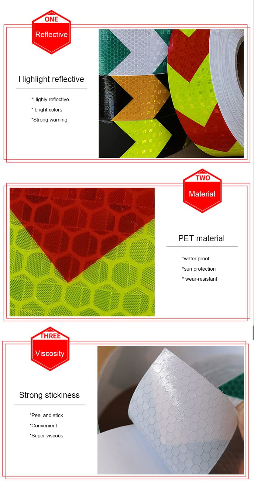 Adhesivos reflectantes, bandas de señal de segurid Cinta Reflectante Cinta de Marcado de Seguridad Cinta de Carretera, Cinta Reflectante de Advertencia de Peligro de 2"X 33 pies, Cinta de Visibilidad