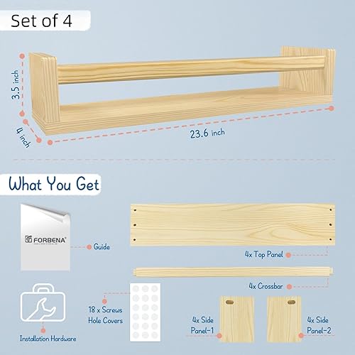 Miniatura 46 de Forbena Estantería de pared de 24 pulgadas para dormitorio de niños, juego de 4, estantes flotantes blancos para libros de bebé, niños y niñas, 1.