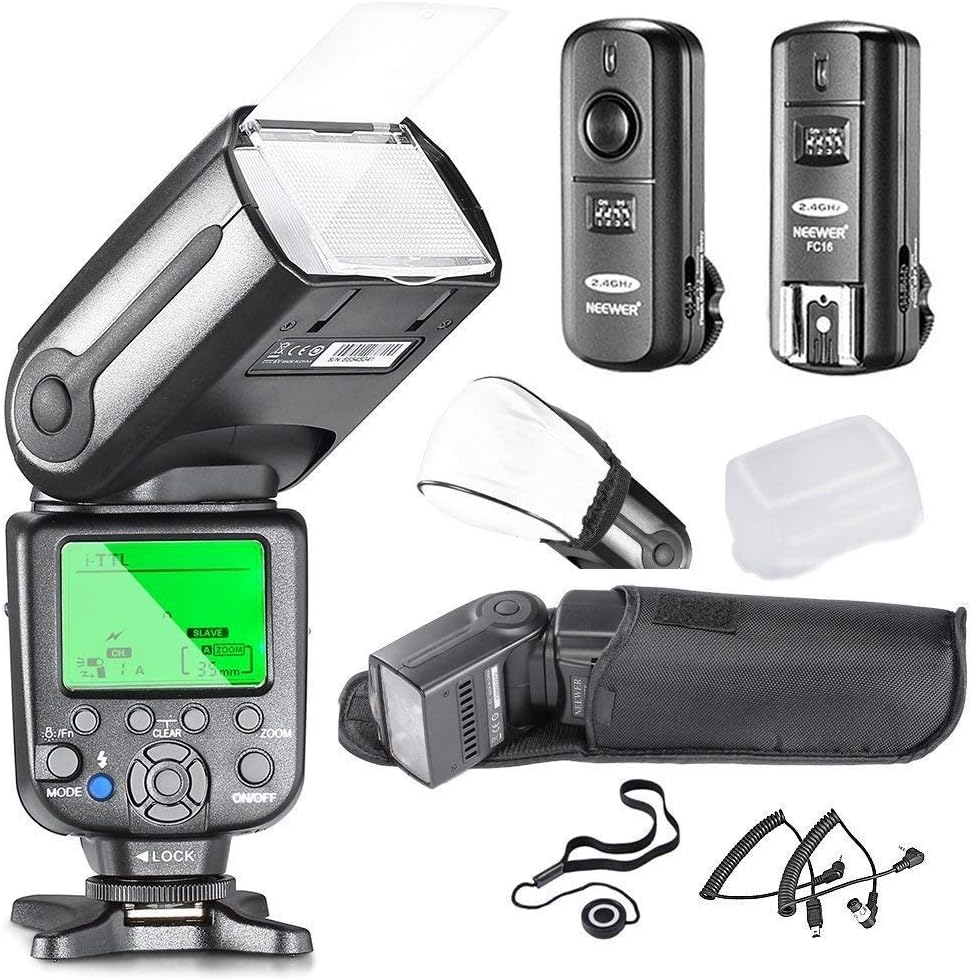 Neewer NW565EX i-TTL Slave Flash Kit for Nikon DSLR Camera Such as D7100 D7000 D5300 D5200,Include:(1) NW565N Flash +(1)2.4GHz Wireless Trigger+Hard&Soft Flash Diffuser+Lens Cap Holder+N1&N3 Cable