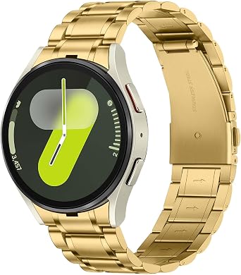 Bands Compatible with Samsung Galaxy Watch 7 6 5 4 Band 44mm 40mm/Galaxy Watch 6 Classic 47mm 43mm/5 Pro 45mm, Five-link Stainless Steel Strap for Women and Men, Gold