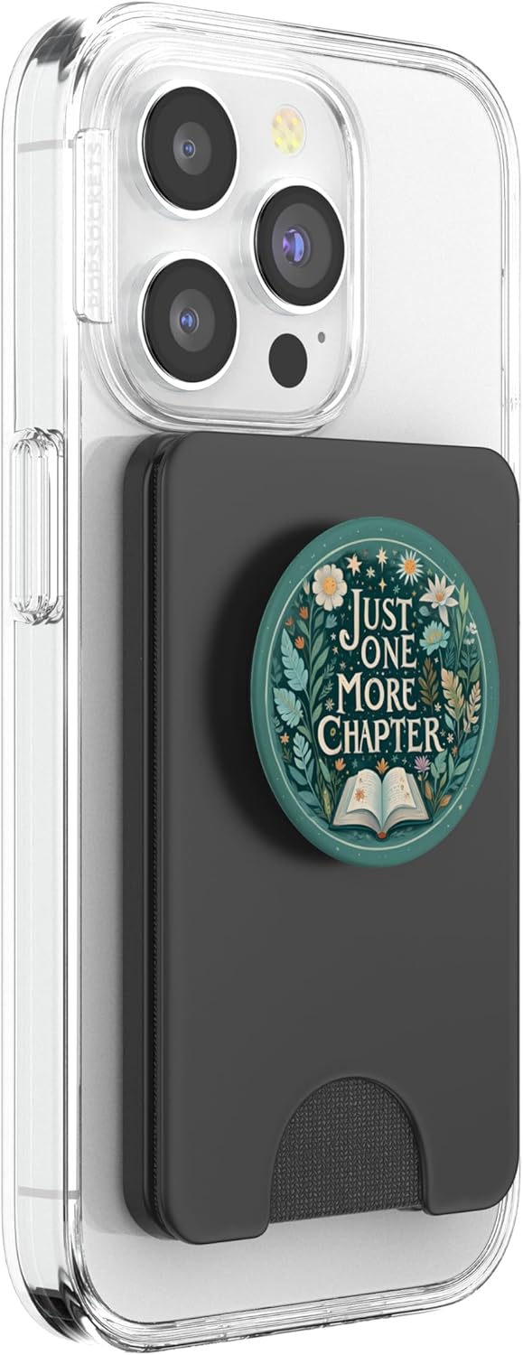Just One More Chapter Bookish Book Reading Botanical Teal PopSockets PopWallet for MagSafe