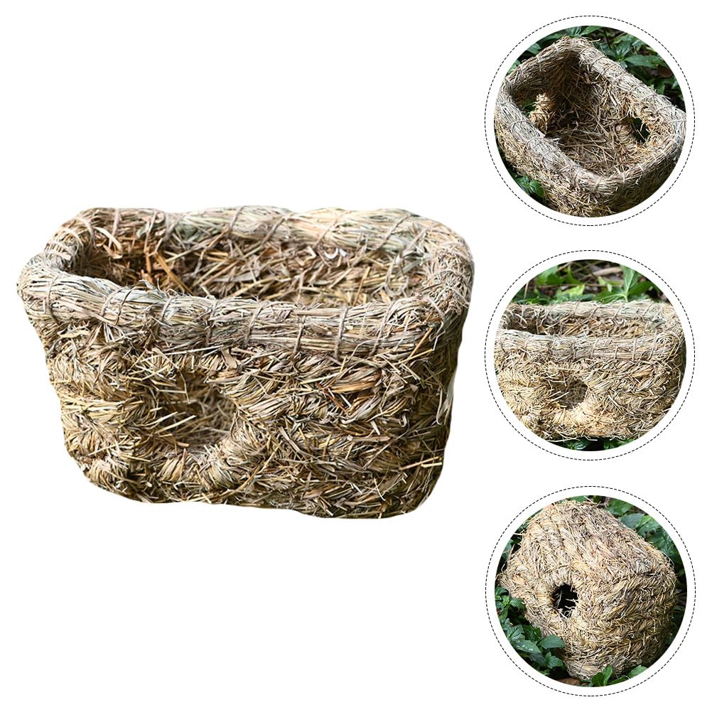 Mipcase Handwoven Small Animal Hideout: Dual Port Woven Grass Bed Woven Hideout Toy Seagrass Hideaway Small Animal Nest Bunny Seagrass Mat Bed Woven Sleeping House Grass - Image 3