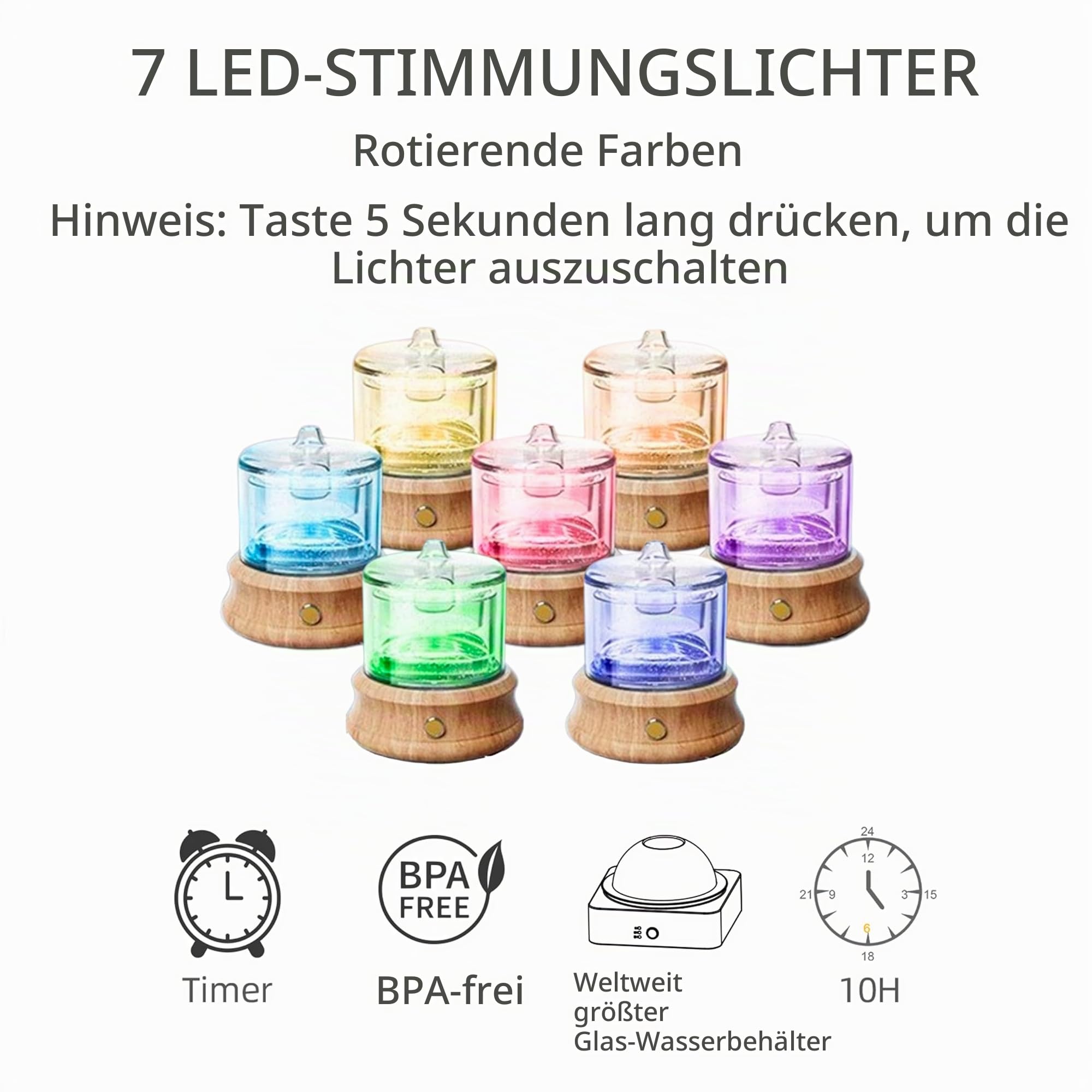 Alma Diffuser für ätherische Öle – Ultraschall Diffuser – 80 ml Glasbehälter · 3,5 MHz – Aromatherapie – Echtholzbasis · LED · leise – Bis zu 6 Std.