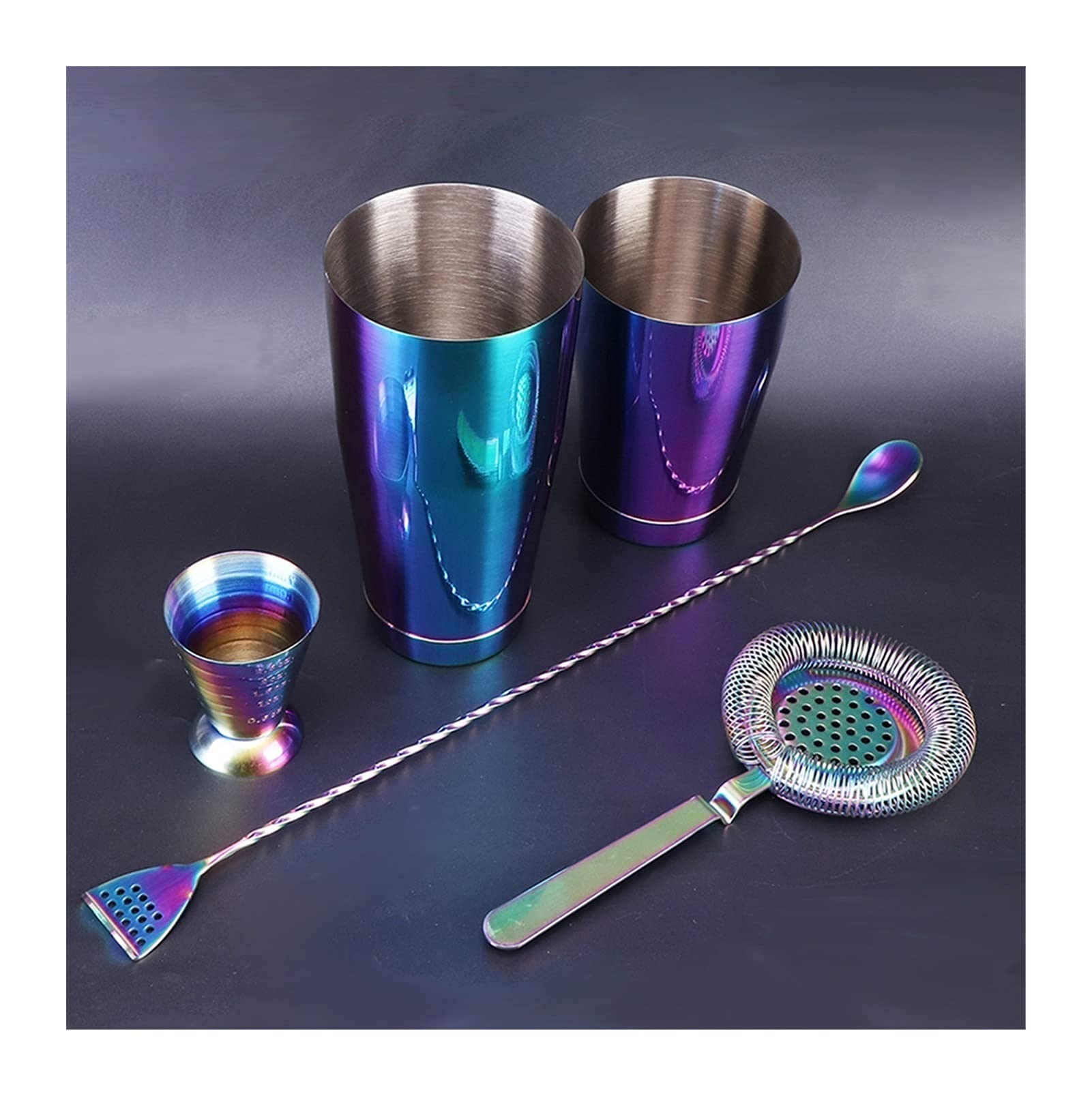 Mezclador de Vino Coctelera de cóctel Making Set Colorido Cocktail Shaker Bar Set Ponderado Boston Shakers, Colador de cócteles, Magic Jigger, Mezcling Cuchara Coctelera