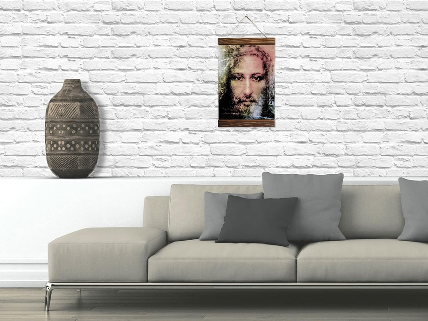 Shroud of Turin Jesus Christ Canvas Print Religious Wall Art Framed Wood Christian Decor - Holy Face Portrait (11.8 x 15.7 inches)