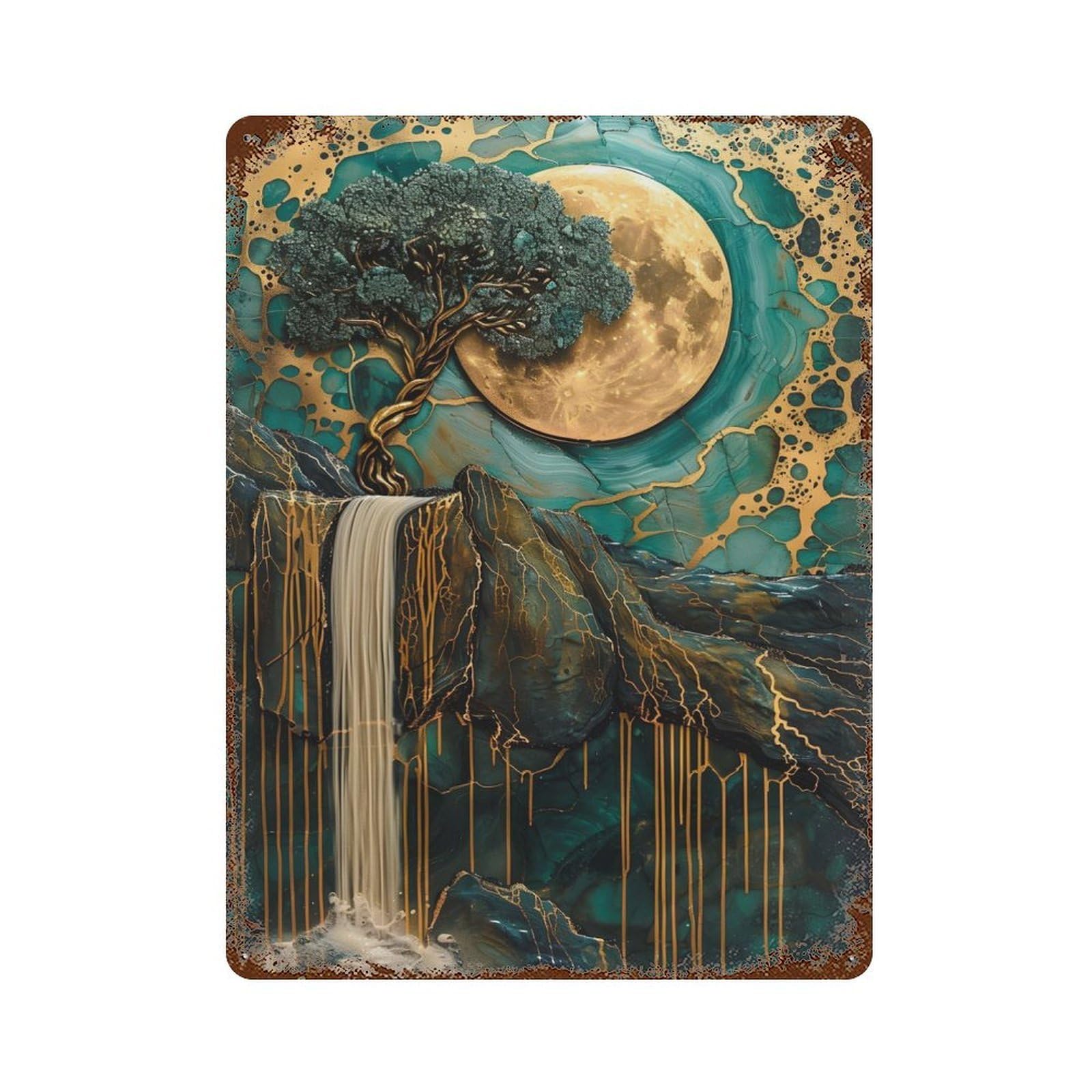 Tree in The Rock Waterfall Weathered Tin Sign 15.7"x11.8", for Garage, Bar And Workshop Decor, Vintage Wall Decor