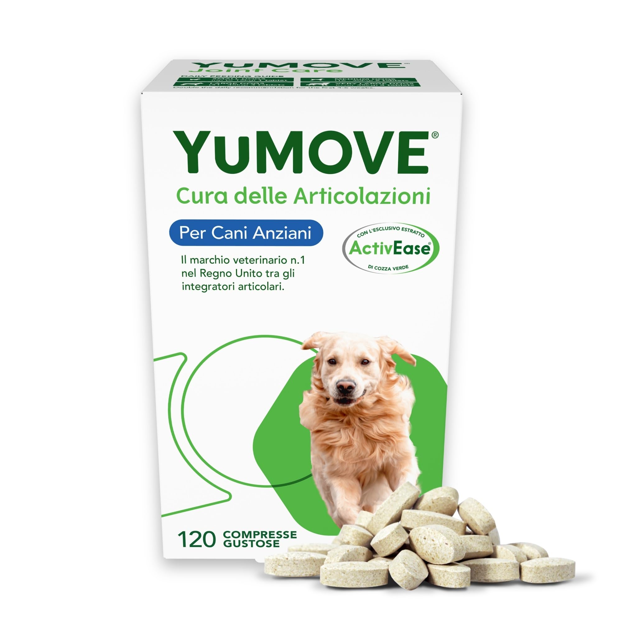YuMOVE Integratore Articolazioni Cane 8+ Anni - 120 Compresse - In Attesa di Brevetto 170mg di Cozza Verde ActivEase per Compressa - Joint Care Cani Articolazioni & Condroprotettori Cane, Glucosamina
