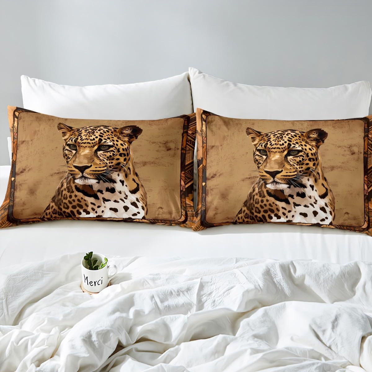 Wild Animals Full Size Fitted Sheet No Top Sheet,African Cheetah Wildlife 3 Pieces Kids Teenager Room Decor Leopard Pocket 2 Pillowcases
