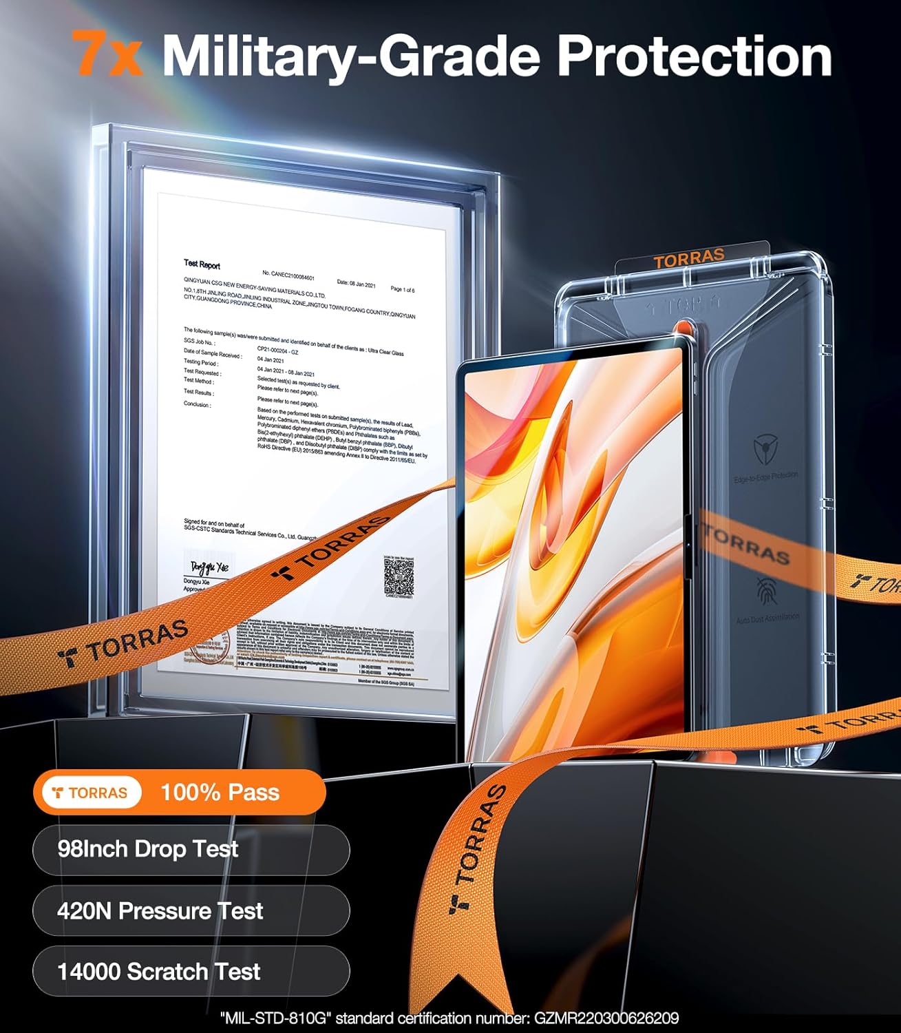 TORRAS Military-Grade Protection for iPad Air 13 Inch Screen Protector （ 2024, 6th ） 9H+ Tempered Glass, One-Step Installation, Full Coverage Fit, Bubble Free, Diamond Shield, 1 Pack