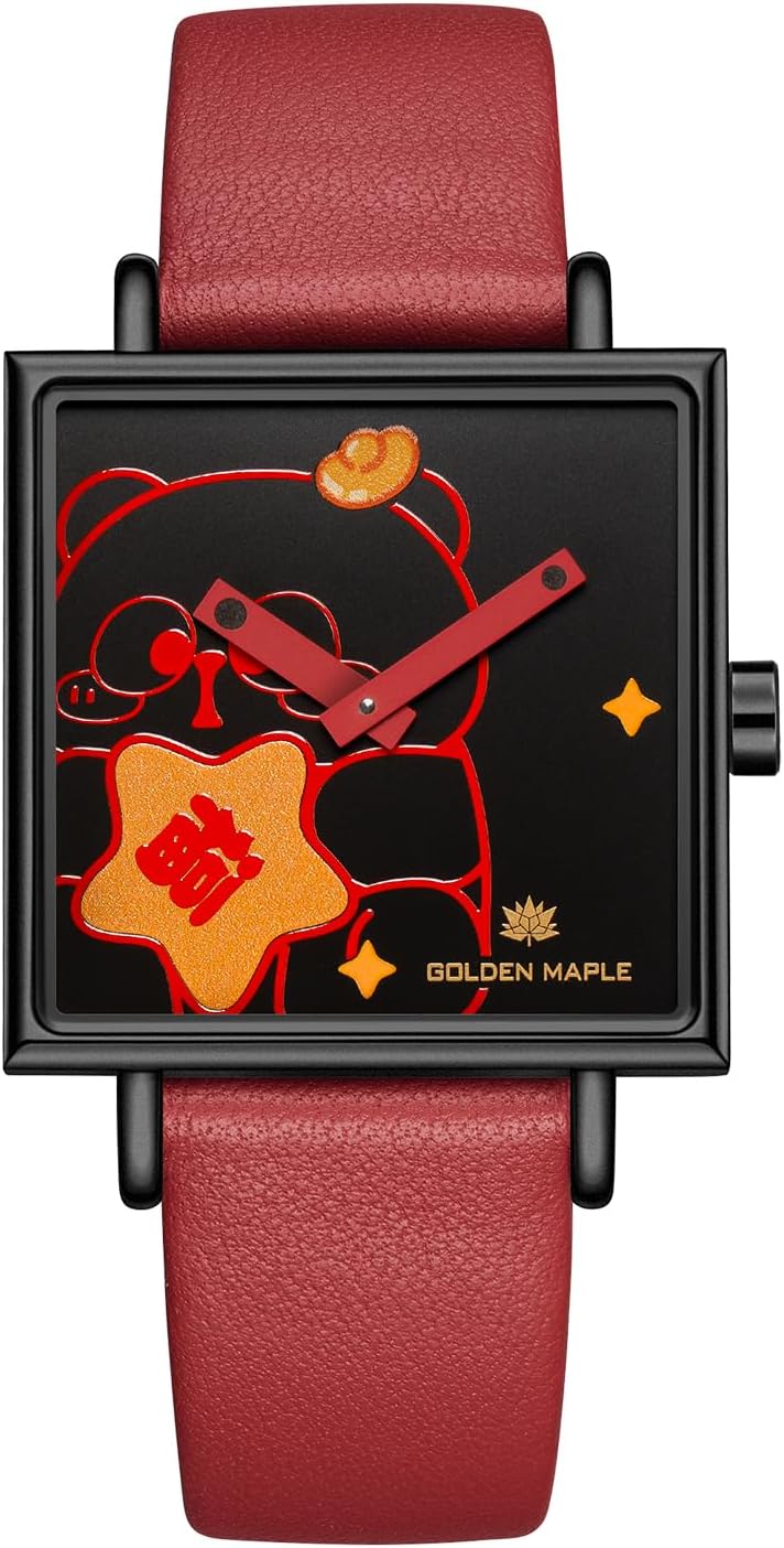 GOLDEN MAPLE Fancy Ladies Watch, Quartz Movement Watches for Women, Square Case with Leather Strap