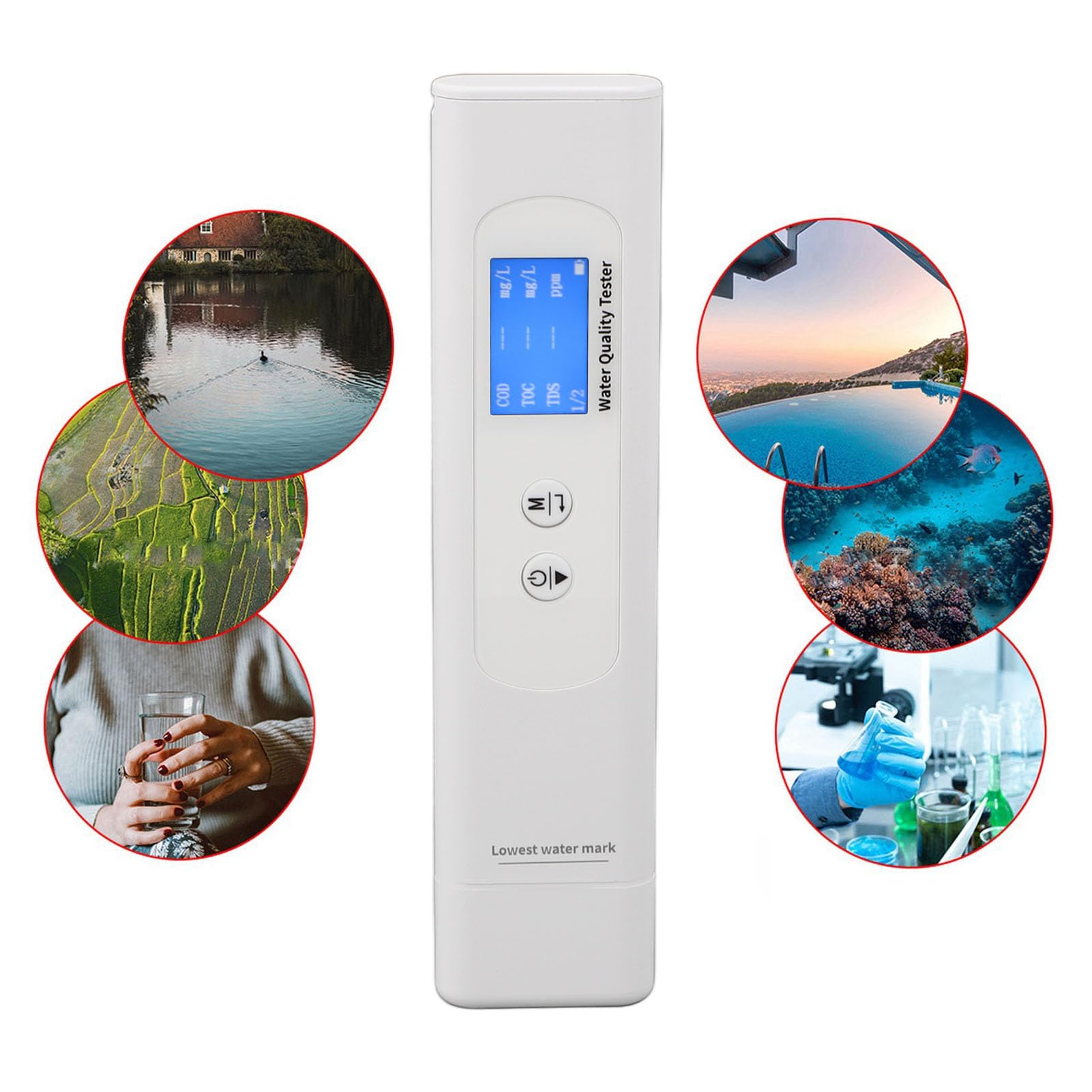 Fockety Probador de Calidad Del Agua, Portátil 6 EN 1 Detector de Calidad Del Agua Toc de Bacalao TDS Metro de la Temperatura de la EC, Metro de Prueba de Del, Medidor, Medidor