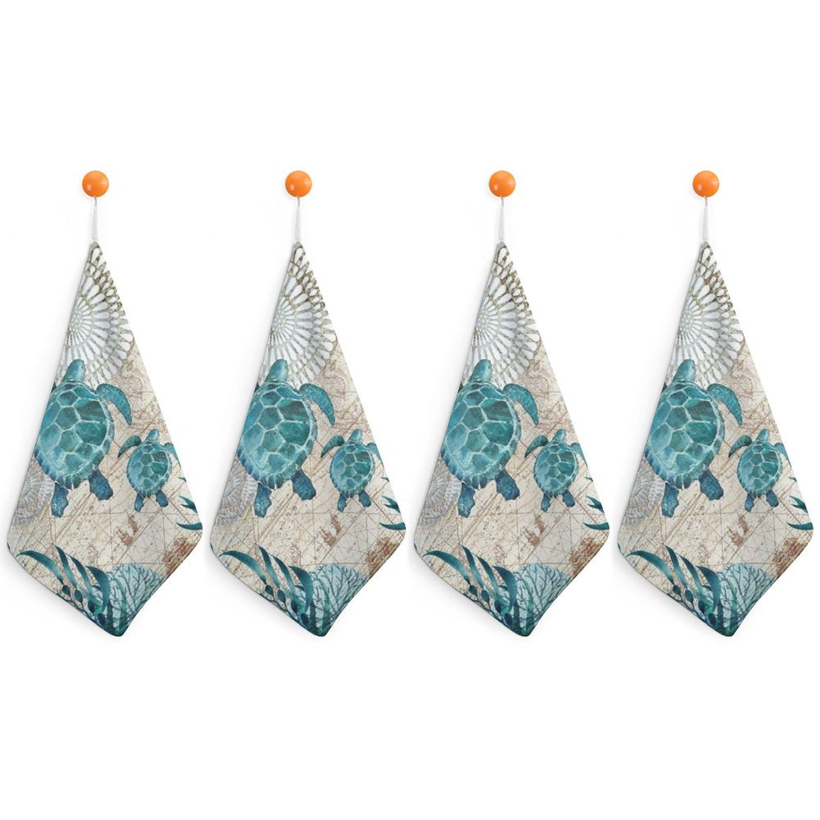 LEDFCVSU 4 Piece Hanging Hand Towels, Cool Turtle Small Dry Hand Towel for Kitchen Bathroom
