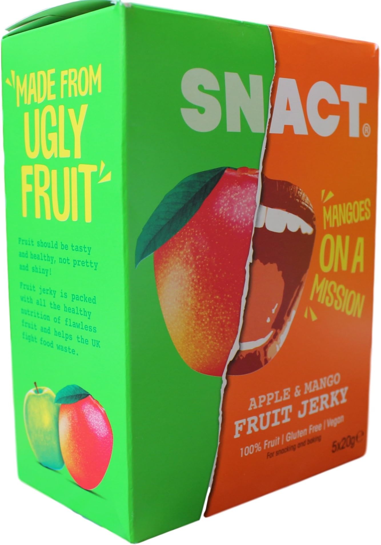 Fruit Snacks by Snact - Apple & Mango / 100% Fruit, Vegan, Gluten Free / 20g Each (Pack of 5)