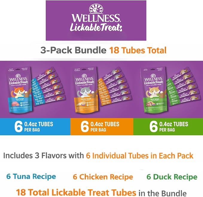 Wellness Lickable Treats Snack para Gatos Adultos Variedad Caja 18 uds miniatura 8