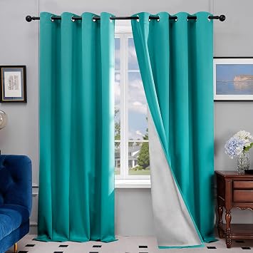 Deconovo Teal Blackout Curtains for Bedroom, Room Darkening Thermal Insulated Grommet Window Drapes for Living Room, 52W x 95L Inch, Strong Light Control, Energy Saving Insulated Panels, 2 Panels