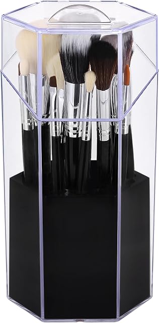 Salarot Makeup Brush Holder with Lid, Acrylic Stylish Dustproof Organiser, Make up Storage Box for Countertop, Bathroom, Vanity, Clear
