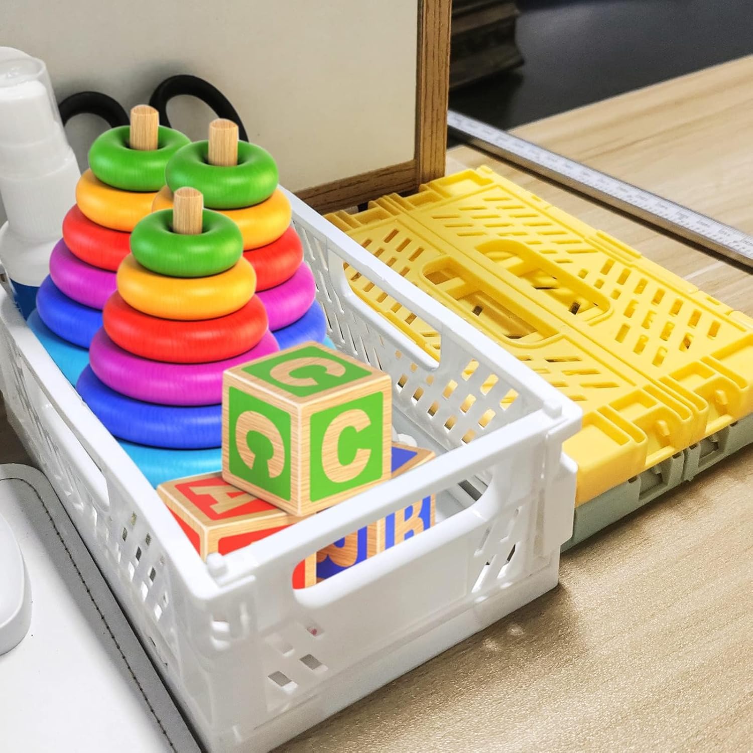 Cestas de Almacenaje Plegables Apilables con Asas Ocultas (3 Uds), Cajas Organizadoras de Plástico PP 15×9,8×5,8 cm para Cocina, Baño y Cajones Uryxery