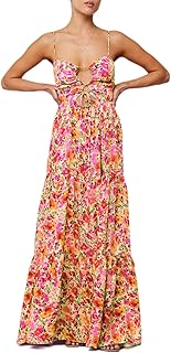 Women Boho Graphic Cami Maxi Dress Spaghetti Strap Flowy Long Beach Sun Dress Summer Vacation Floral Maxi Dress - Buy now