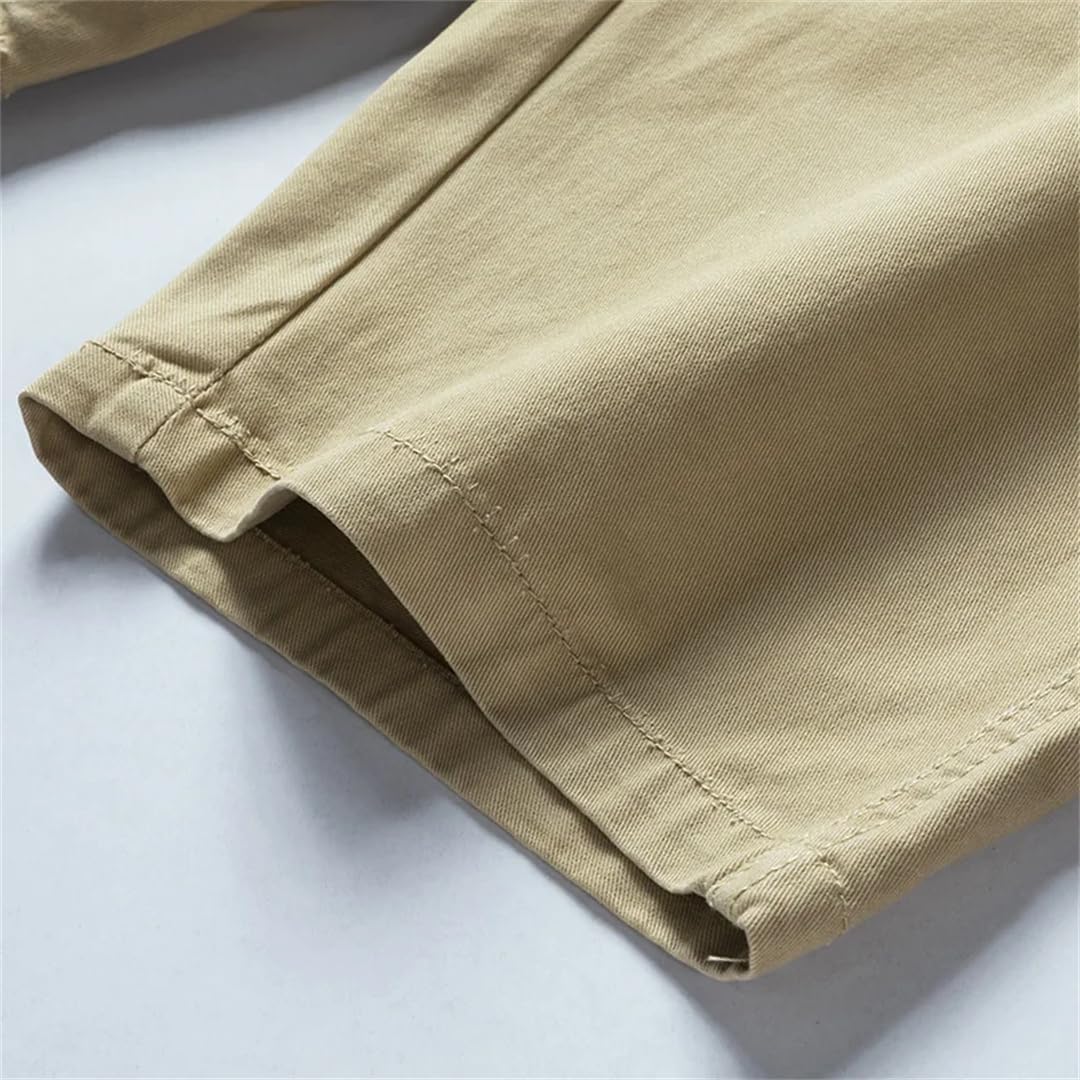 Men's Summer Thin Multi Pocket Solid Cotton Workwear Shorts Straight Leg Five Point Over Knee Beach Shorts