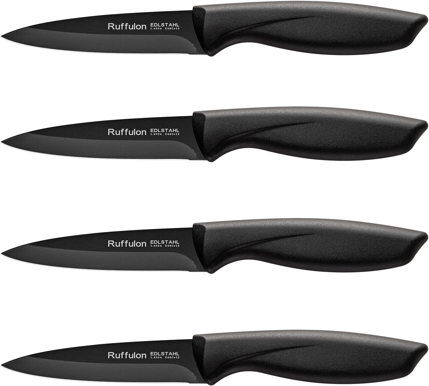 Ruffulon 4-Piece Fruit Paring Knife Set - 7.88" Stainless Steel Blades, Ergonomic Non-Slip Handles for Precise Fruit & Veggie Cutting, Black
