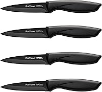 Ruffulon 4-Piece Fruit Paring Knife Set - 7.88" Stainless Steel Blades, Ergonomic Non-Slip Handles for Precise Fruit & Veggie Cutting, Black
