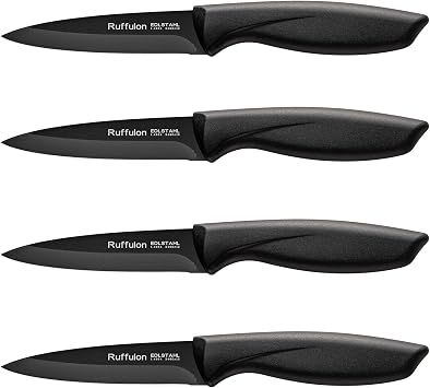 Paring Knife,4PCS,Straight Blade with Pointed Tip Design, Black