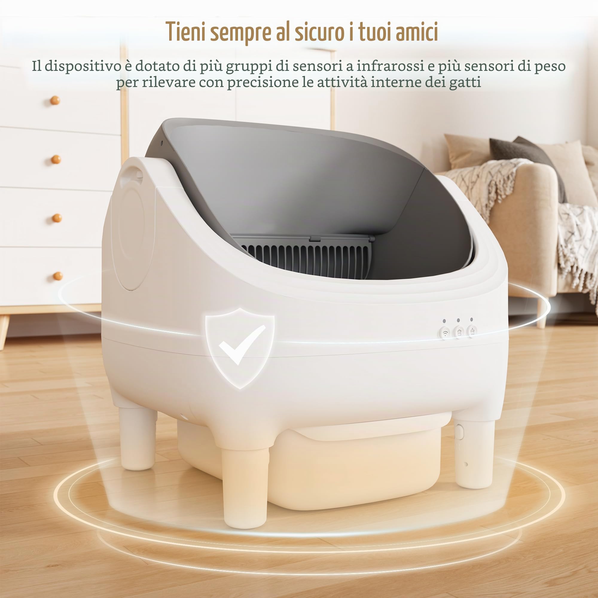JUMMICO Lettiera per gatti autopulente con controllo app, capacità XXL 12 l (15 giorni), design aperto e sicuro per tutti i gatti (1,5 – 15 kg), con monitor sanitario e controllo degli odori