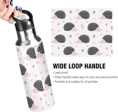 Miniatura 4 de ZZKKO Botella de agua con pajilla, lindos erizos de acero inoxidable rosa, botella de agua de cápsula de agua para tomar agua diaria, termo para