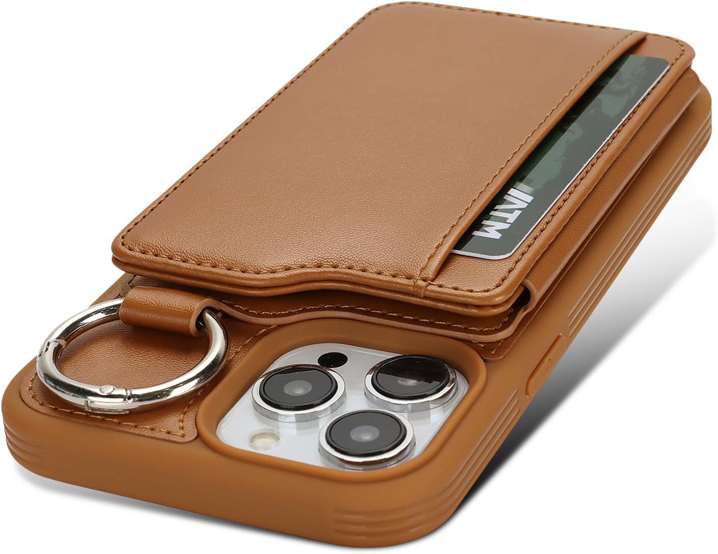 Ｈａｖａｙａ Designed for iPhone 16 Pro Max Case, Brown Back Flip Wallet with Magnetic Clasp, 4 Slide-in Card Slots, Ring Stand & Keychain, Shockproof Cover with Raised Bezel