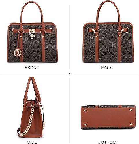 Miniatura 40 de Dasein Bolsos de mano de dos tonos para mujer, bolsos de hombro de cuero vegano, bolsa grande con cartera a juego A1 marrón y beige con cartera a