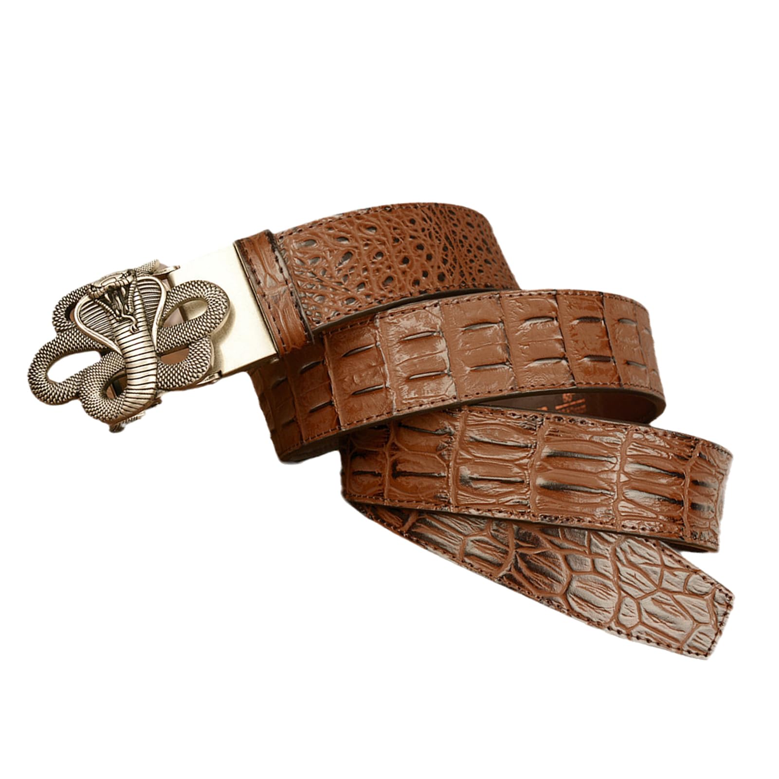 Cinturón De Trinquete Deslizante Piel Cocodrilo, Hebilla Automática Grabada Con Serpiente, Informal Trabajo Occidental Neutro (cintura 110 Cm/37 Pulgadas, Negro)