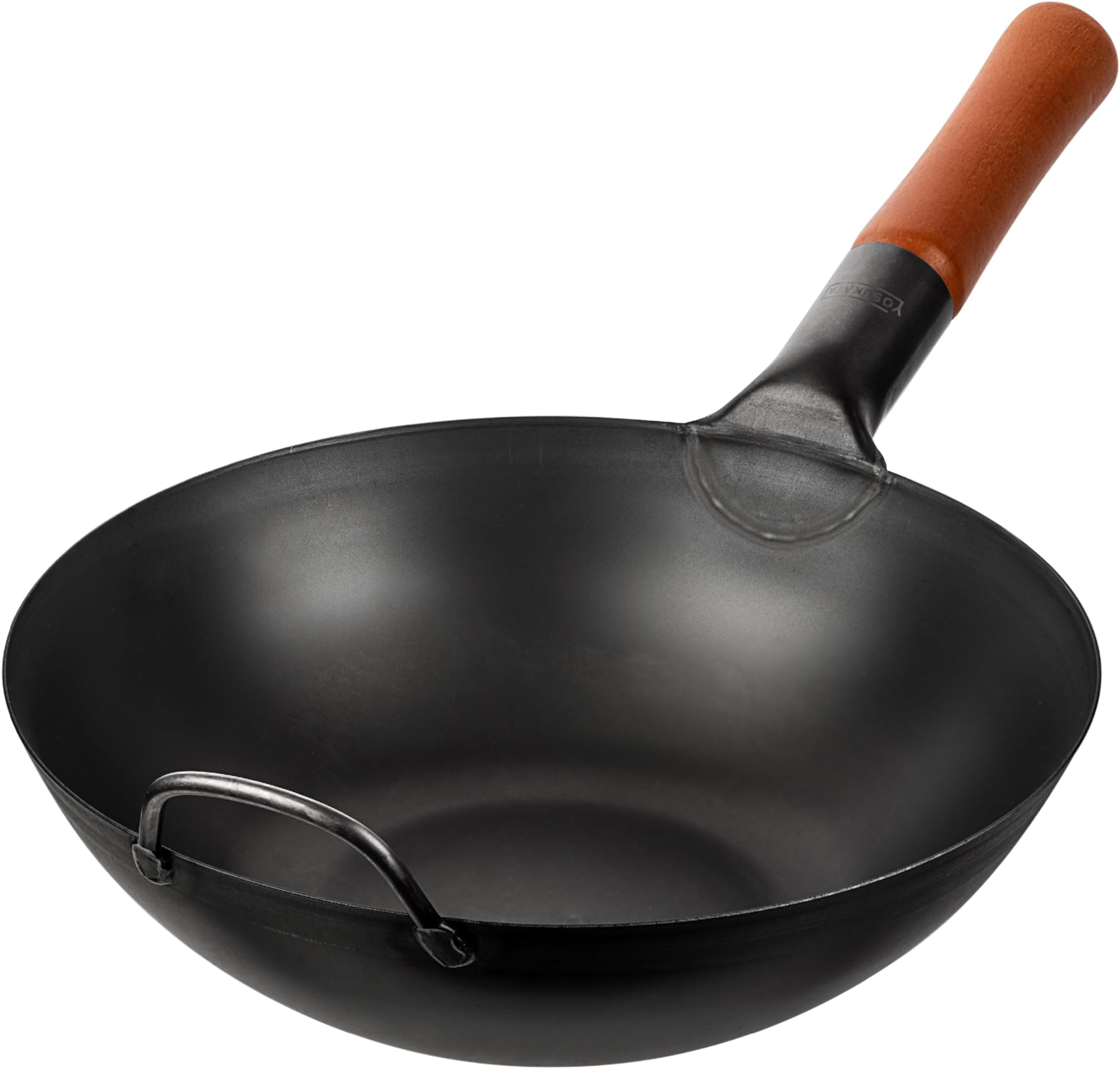 YOSUKATA Carbon Steel 11.8" Fry Pan - Pre-Seasoning Wok with Flat Bottom Black Wok for Induction Gas Stove - Direct Fire, ...