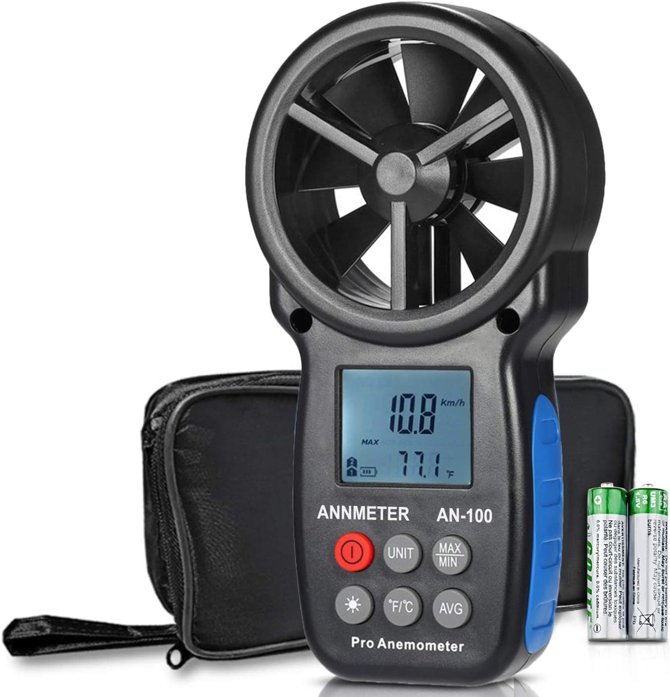 Digital Anemometer,Handheld Wind Speed Meter,Airflow Gauge Measures Air Temperature (¡æ/¨H) Velocity for HVAC CFM with Wind Chill Backlight (ANNMETER AN-100)