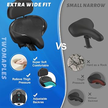Bike Seat with Backrest, Oversized Bicycle Seat with Back, Men Women Comfort Bike Saddle, Extra Wide Comfortable Electric Tricycle Exercise Cruiser Stationary Bike Seat with Back