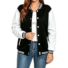 ACEFAST INC Womens Varsity Jacket Baseball Uniform Casual Long Sleeve Sport Bomber Jacket Coat