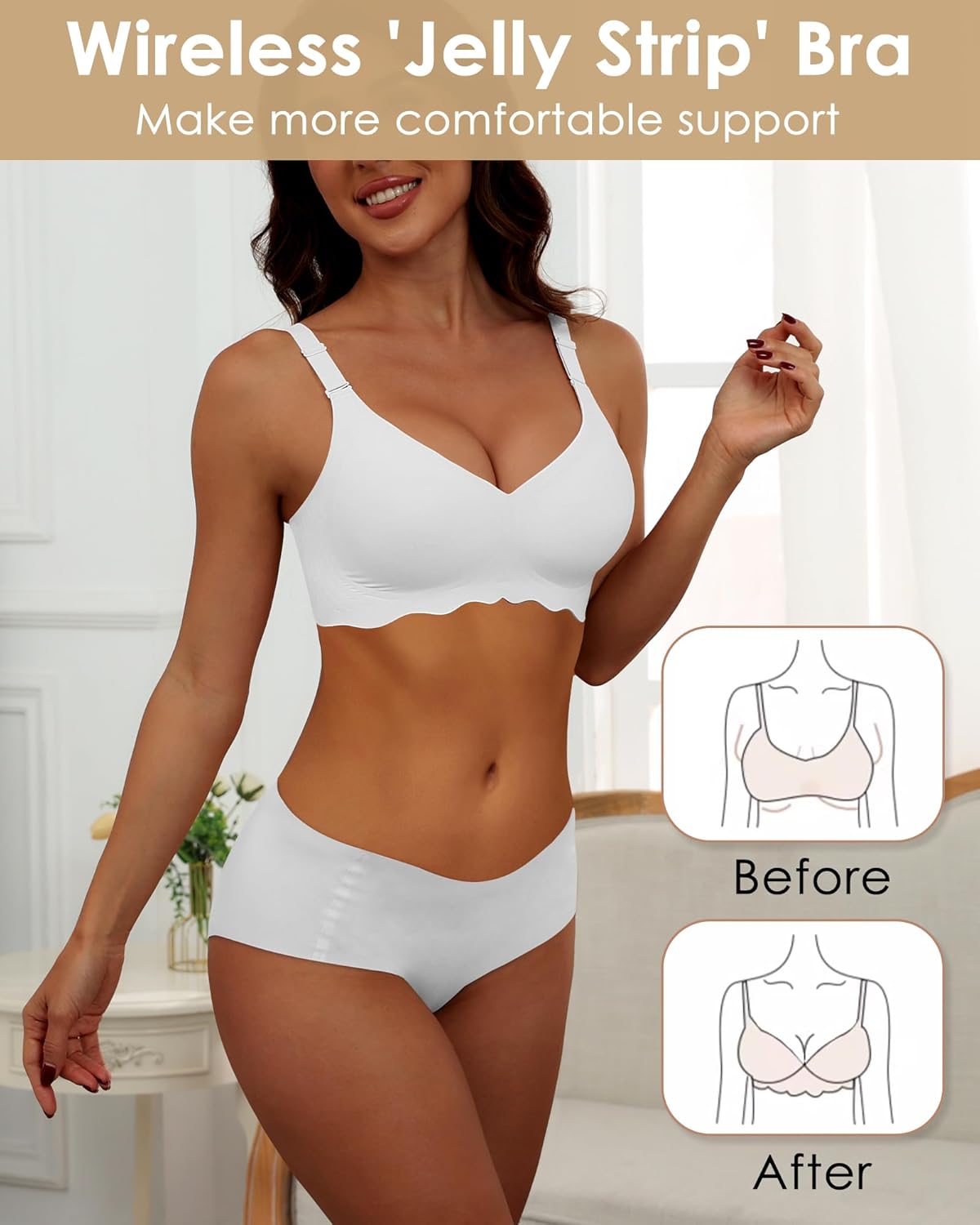 HORISUN Wireless T Shirt Bra Seamless Push Up Bralette Full Coverage V Neck Comfortable Bras for Women - Image 3