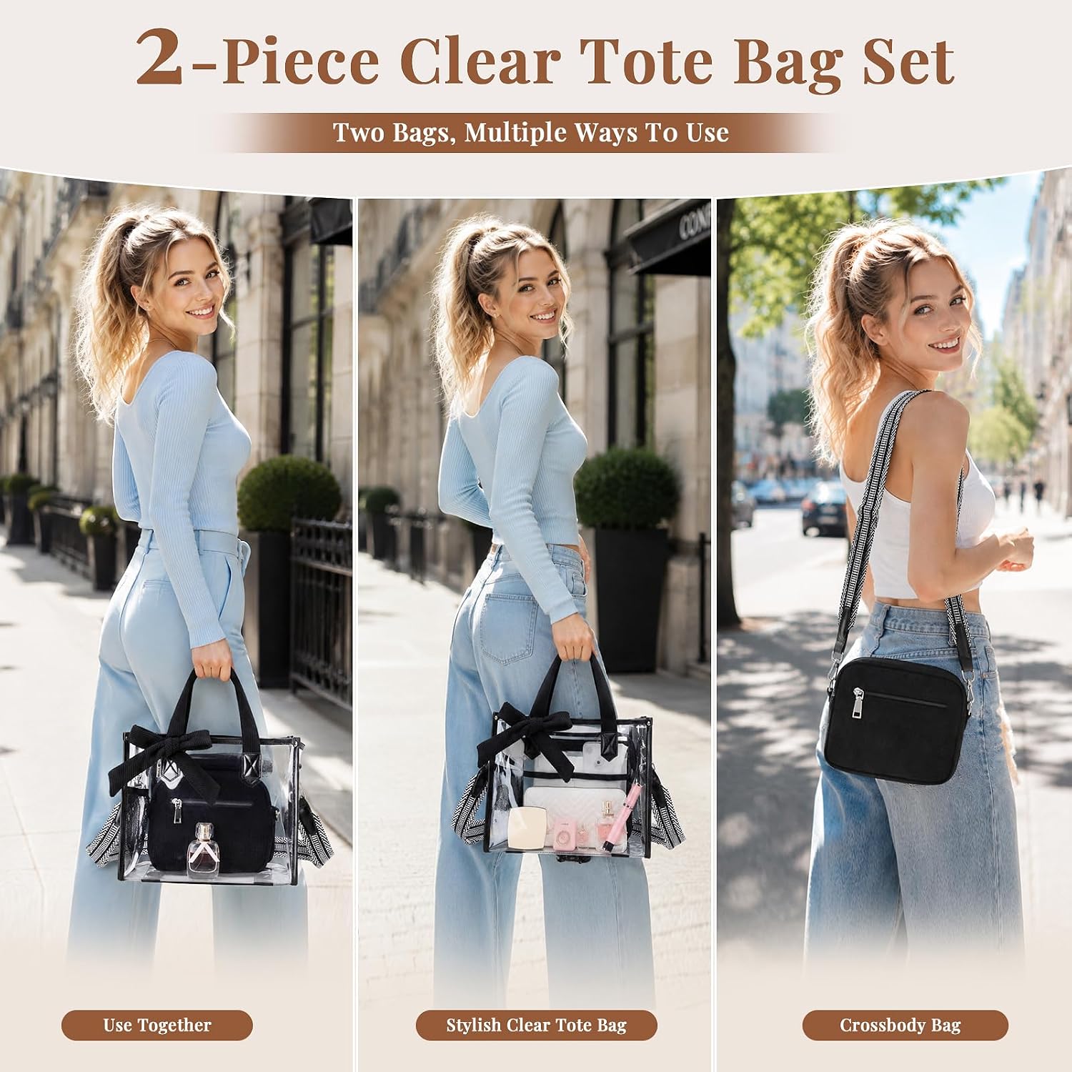 Clear Tote Bags for Women, Clear Purse for Stadium Events with Corduroy Handle