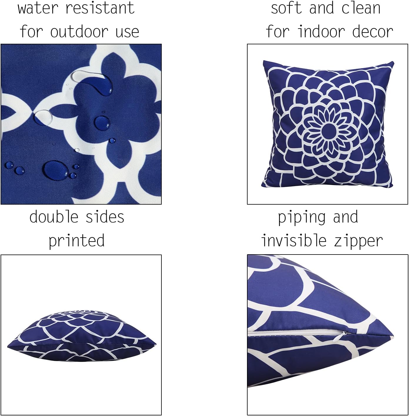 cygnus 18x18 Inch Navy Blue and White Mandala Throw Pillow Covers Outdoor Waterproof for Patio Furniture Sunbrella Outside Set of 2 : Patio, Lawn & Garden